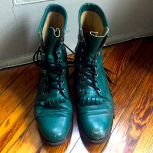 SOLD Vintage Green Leather Justin Kiltie Roper Boots sz 10